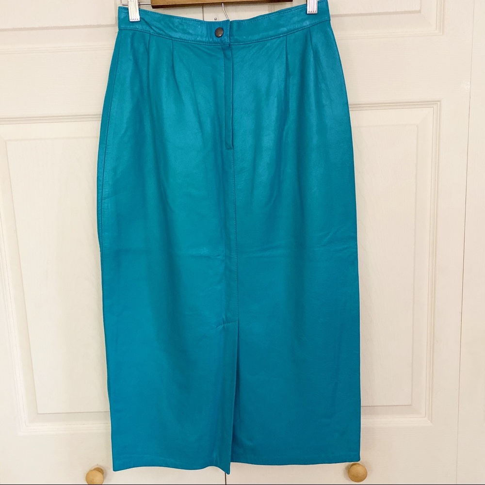 House of Leather Vintage Turquoise Midi Skirt - Picture 2 of 10